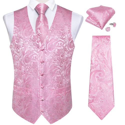 Men's Tuxedo Vest & Bowtie/Necktie Set, Classic Formal Waistcoat Paisley Floral - Picture 154 of 224