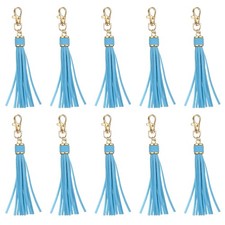 10Set Leather Tassels 6" Keychain Tassel with Lobster Swivel Lake Blue