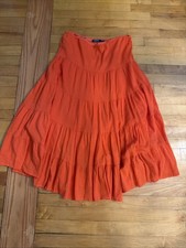 Lauren Ralph Lauren Orange Crinkle Georgette Tiered Maxi Skirt fairycore Cottage