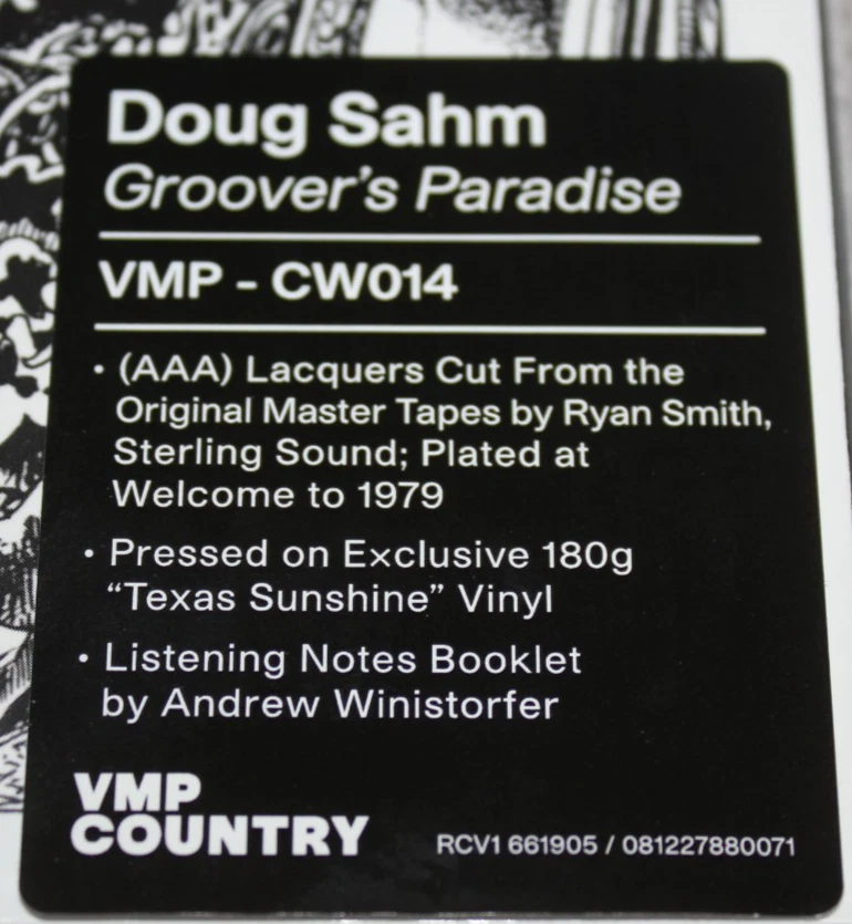 DOUG SAHM - Groover's Paradise (Ltd Ed 2022 VMP 180g LP Orange Marble Vinyl) New - Image 3 of 3