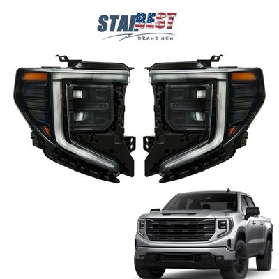 Full LED Pair Headlight Headlamp For GMC Sierra 1500 Elevation/Pro/SLE 2022-2024