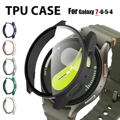 B-SPIN Samsung Galaxy Watch 8 7 6 5 4 40 44 TPU Glass Full Screen Protector Case Cover