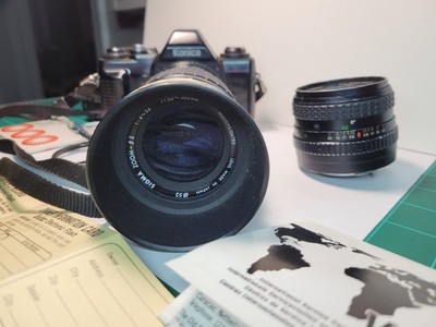 Vintage Konica Hexanon FS-1 35mm SLR Camera Vivitar and Sigma Zoom Lens Bundle
