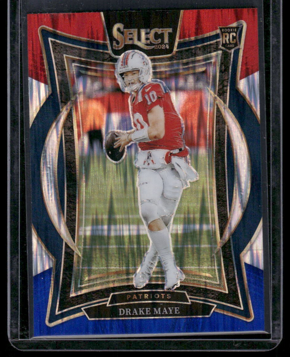 2024 Panini Select #27 Drake Maye Red & Blue Prizm Shock