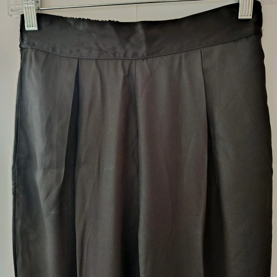 Vintage Clio Dress Pants Women Sz S Rayon High Satin Waist Pleated Edgy Goth - Image 2 of 4