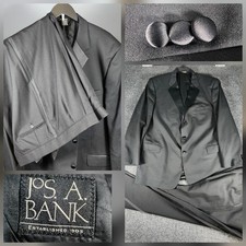 JOS A BANK Black Tuxedo Suit 50L Wool 3-Button Pants 46x34 Formal Wear Cocktail