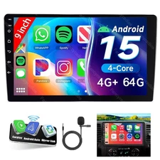 9" 2DIN Carplay Android 15 4G+64GB Car Stereo Radio GPS Navi WIFI BT Head Unit