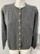 Pendleton Women Lambswool Wool Cardigan Sweater Gray Golden Buttons Large