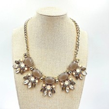 VTG The Limited Statement Bib Necklace Gold Tone Curb Chain Brown Stones Floral