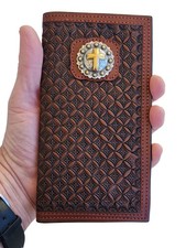 Western Ranger Leather Snowflake Basket Weaved Tooled Rodeo Wallet Cross