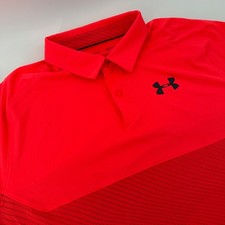 Under Armour Men's XL Golf Polo Shirt Heatgear Loose Fit Neon Red Logo