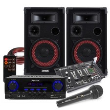 Max Red 8 Passive DJ Speakers & AV440 Mixer System with Microphone
