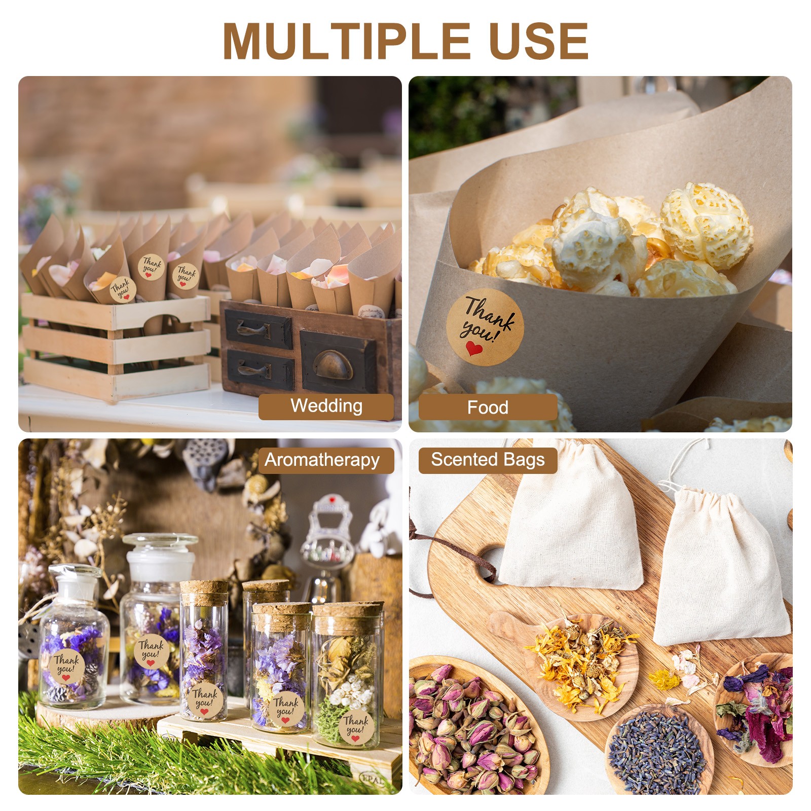 30 Pcs Dried Flower Confetti Cones with Dried Rose Petals & Sticker Purple