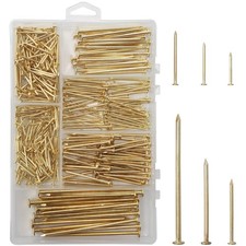 6 Sizes Gold Hardware Nails Assortment Kit, 358pcs, Brass Plated, 