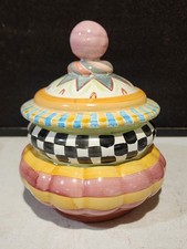 Mackenzie Childs Odd Fellows Hand Painted Ceramic Canister 9" Tall READ