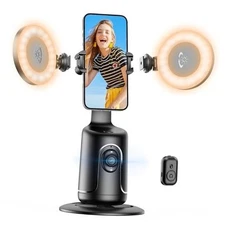 Auto Face Tracking Tripod with 2 Selfie Ring Light, 360° Rotation Face Body 