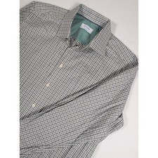 Eton Contemporary Fit Micro Check Dress Shirt Mens 17.5 44 Green Blue Cotton