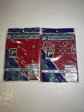 2 Vintage Paris Accessories Bandana 2 Pack Red Extra Large Cotton Color Fast NOS