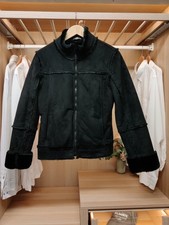 MARKS AND SPENCER COAT JACKET BLACK UK 10 FAUX FUR SHEARLING ZIP UP CASUAL WOMEN