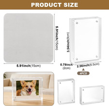 4 Pack Magnetic Acrylic Picture Frame, 2.5x3.5 Inch, 10 10 mm Thick Block, Cl...