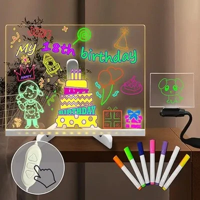 NEW LED Board+7 Color Pen Magic Note Board Glowing Acrylic Message Marker Board