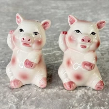 Pink & White Ceramic Pigs Salt & Pepper Shakers - 3.5" Tall x 2" Wide