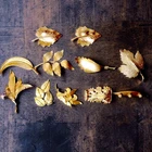 Vintage Gold Tone Leaf Brooch Lot of 11 Unmarked Mixed Costume Jewelry