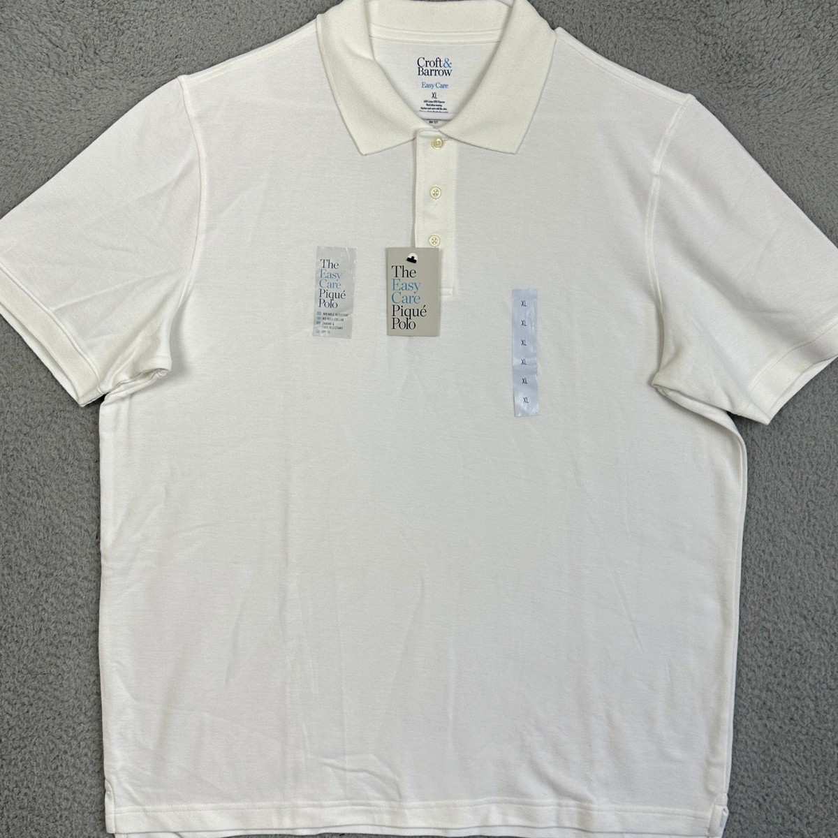NEW Croft Barrow Polo Shirt Mens XL White Easy Care Pique Rugby