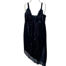 Torrid Velour Lace Asymmetrical Slip Dress Night Blue Size 00 Medium