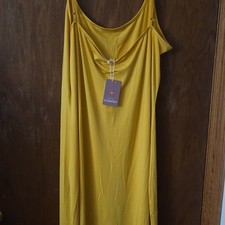 Yesfashion Yellow Long Slip Dress Cowl Neck Strappy 2XL
