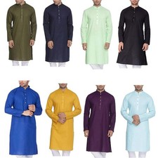 Men's Tunic Cotton Kurta Pajama Set Mandarin Collar Traditional Party Wear
