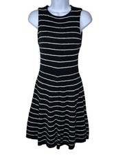 ALICE AND OLIVIA Black White Striped Knit Dress Metallic Gold SMALL Skater