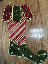 Green and Red Velour Stocking Embroidered MATT Frontgate Holiday Collection READ