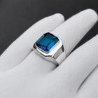 Men’s Blue Sapphire Ring Solid 925 Sterling Silver Statement Engagement