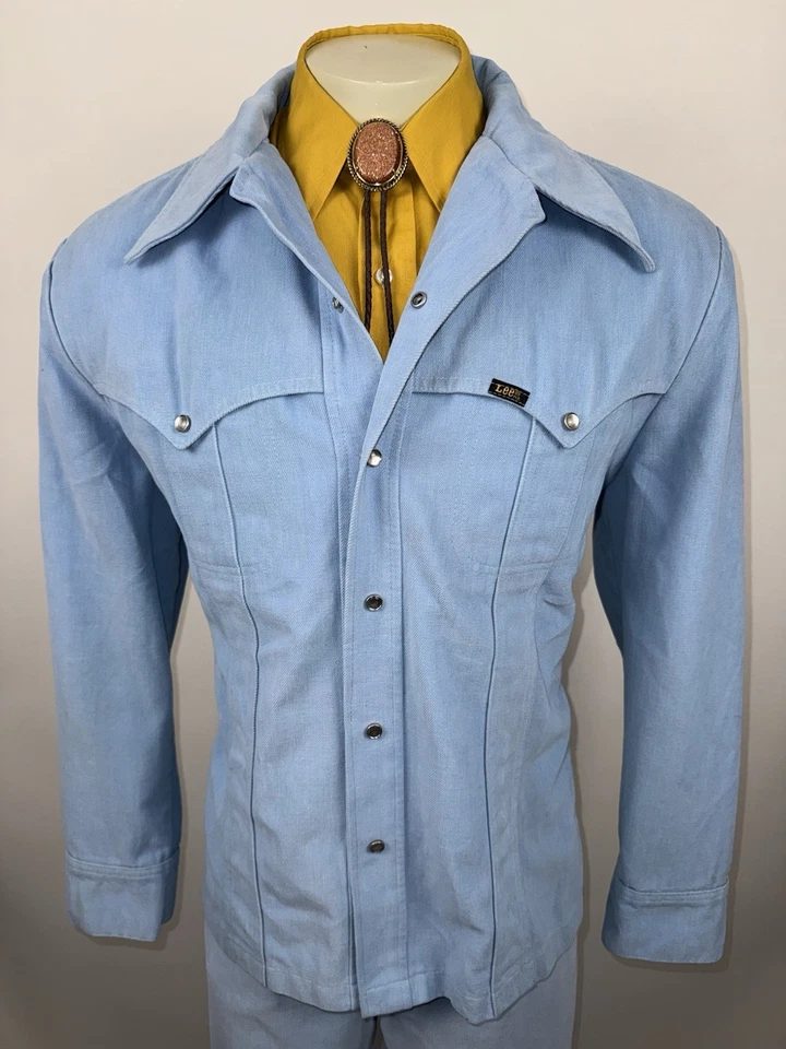 Lee Denim Leisure Suit Pearl Snap Mens Large Jacket 34 30 Pants Western Vtg 70s - Image 4 of 4
