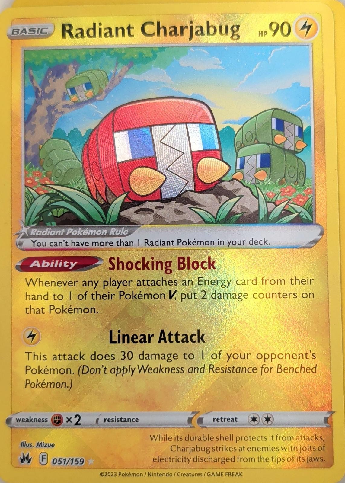 Radiant Charjabug 051/159 Radiant Rare Crown Zenith Pokemon Holo Near Mint