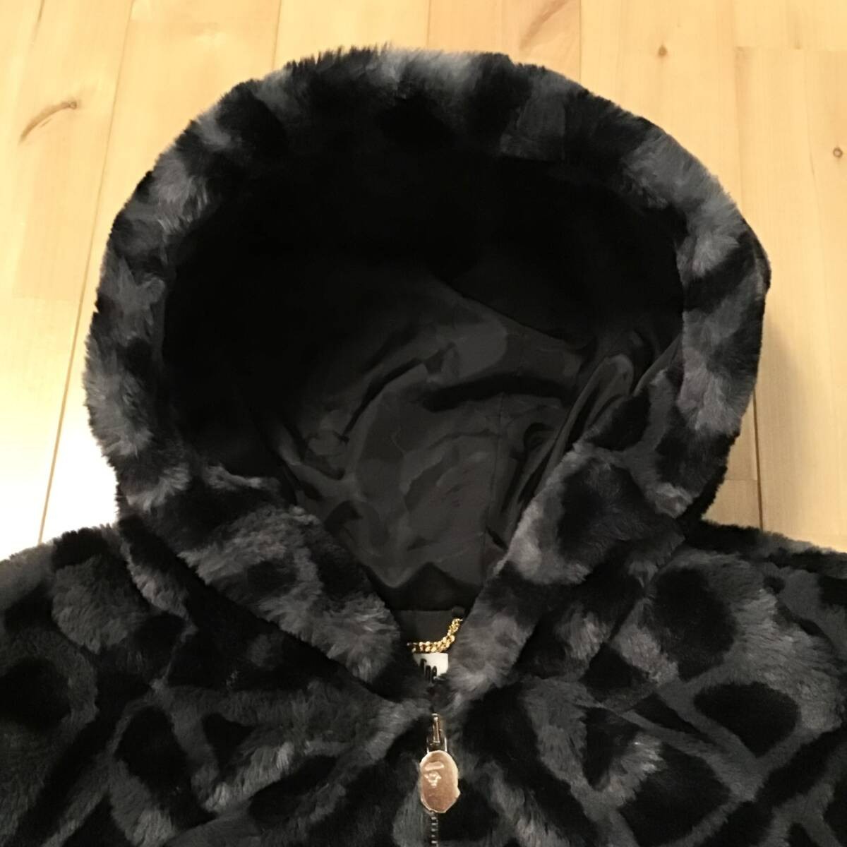 BAPE SPORT MONOGRAM FAKE FUR HOODIE JACKET Black A Bathing Ape