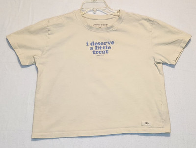 Life is Good Crusher Boxy TShirt Womens M Cream Little Treat Cropped