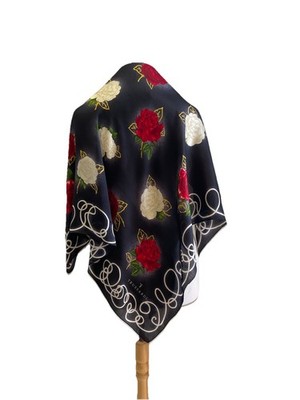 H80# Trussardi Luxury Floral Silk Scarf Roses Print Square Shawl Italy