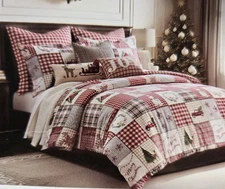 Levtex King Size Duvet & 2 Shams Home For Christmas Holiday 3Pc Set 100% Cotton