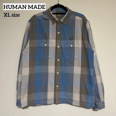 HUMAN MADE Plaid Long Sleeve Shirt Blue Gray XL Used Thick Fabric Mens