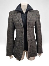 BENETTON Vtg Women Wool Blend Layered Ribbed Knit Zip Collar Blazer Jacket M