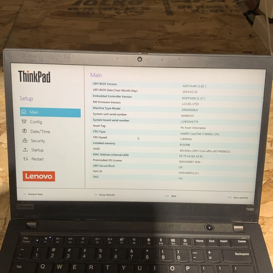Portátil Lenovo ThinkPad T490s i7-8565U 1,80 GHz 8 GB 256 GB SSD FHD Win 11 Pro C044 Foto 2 de 4