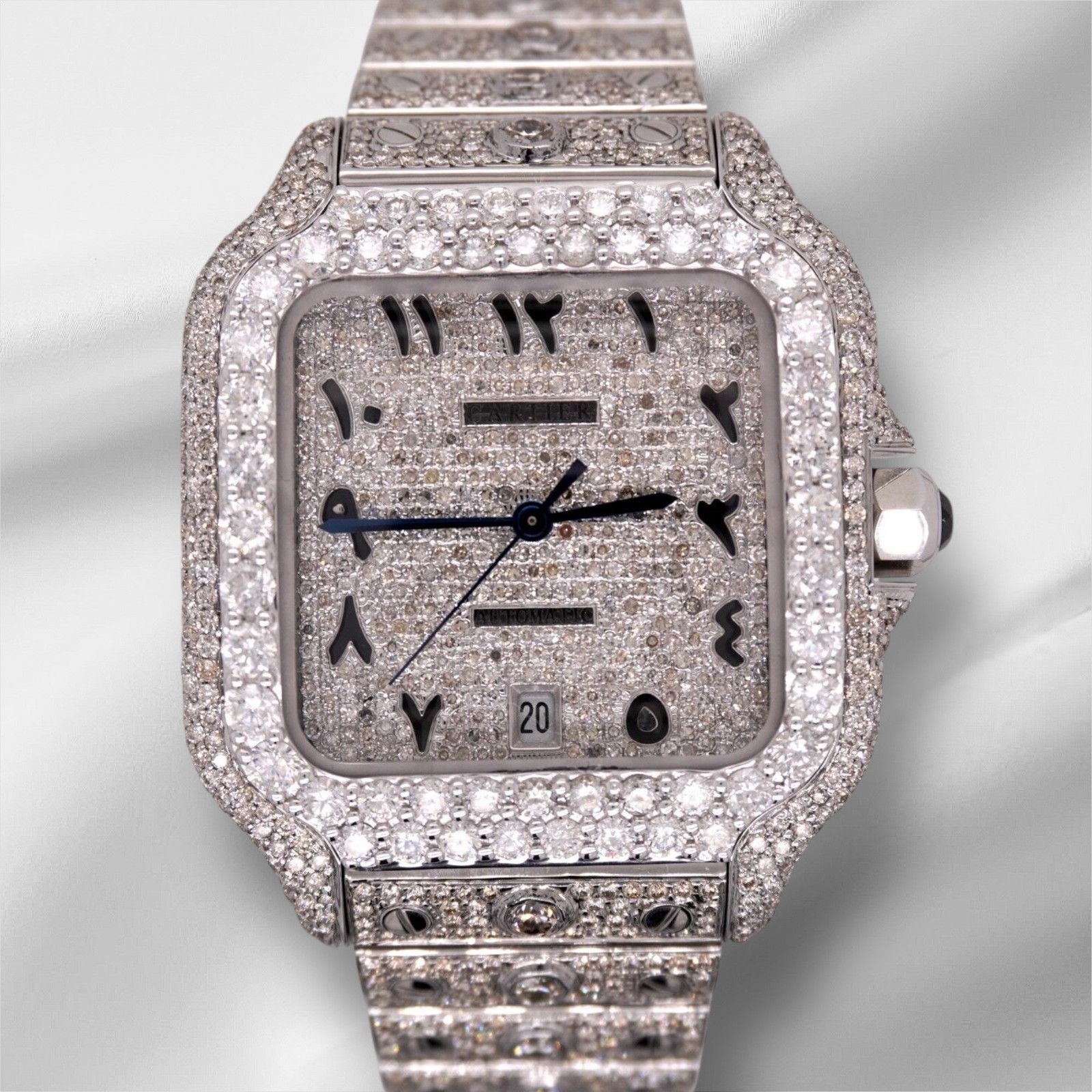 Cartier Santos Large Steel Arabic Iced