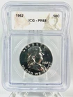 1962 Franklin Half Dollar ICG PR68 Rare Franklin Label  90% Silver!