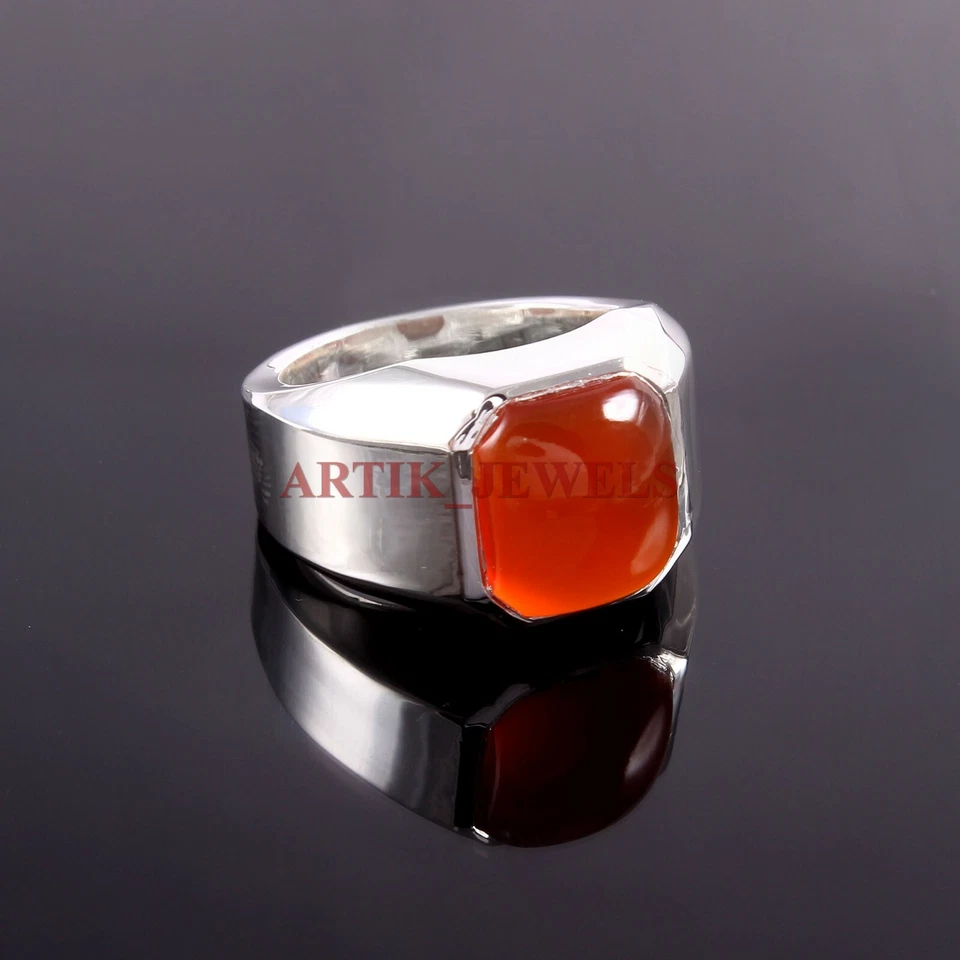 Natürlicher Roter Onyx Edelstein Mit 925 Sterlingsilber Ring Für Herren #4589 - Bild 2 von 3