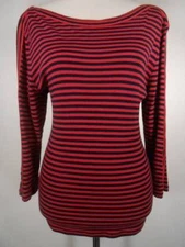 Beautiful Women's Large Ralph Lauren Chaps Pink Blue Striped Boatneck Knit Top