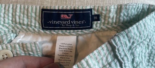 Vineyard Vines Mens Club Shorts Green White Striped Size 35 Seersucker 9” Inseam - Picture 2 of 4