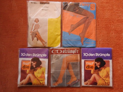 RETRO!Vtg 5 Pcs. nur die,NYLSUISSE,Flexy NYLSUISSE nylon stockings S:10-10 1/2! - Afbeelding 1 van 5