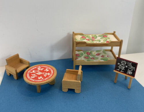 Vintage Dolls House Lundby Kids Bedroom  Bunk Beds Black Board Table ,Chairs 70s - Picture 1 of 17